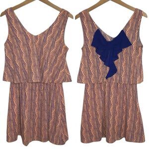 Blu Pepper Orange & Blue Mini Dress with Bow in Back Size Small